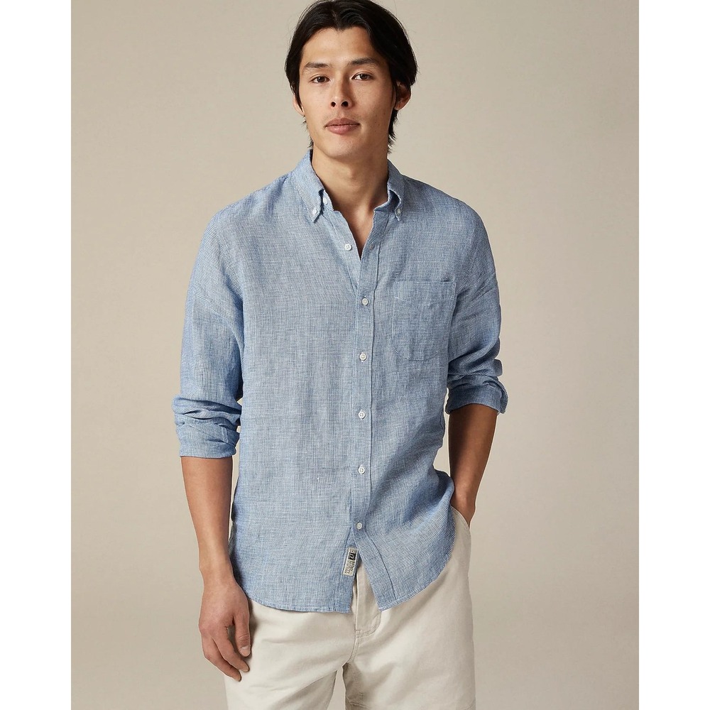 J.Crew Men's Blue White 100% Irish Linen Baird Mcnutt Long Sleeve Button Up XL